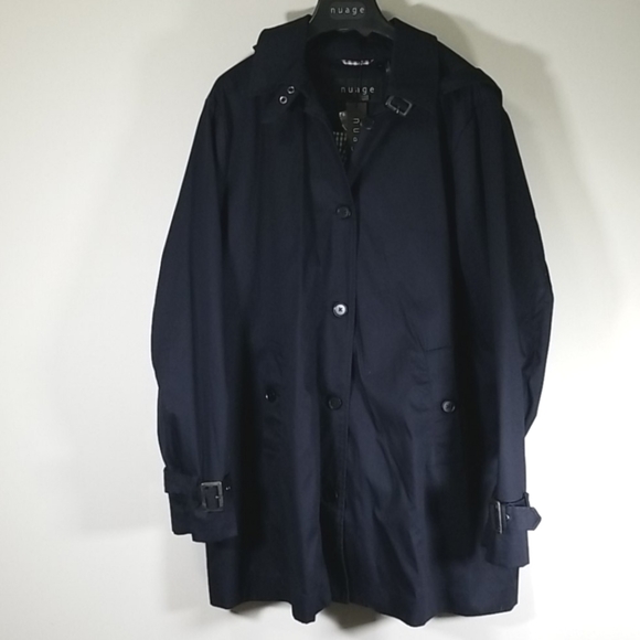 Nuage Ladies Hooded Trench Coat Size 16 Blue Detachable Hood Button Up - Picture 8 of 8